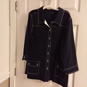 Susan Graver Women's Blue Button-Down Top 3/4 Sleeve